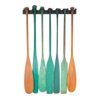 Set of 7 Vintage Canoe Paddles W/Paddle Holder For Sale