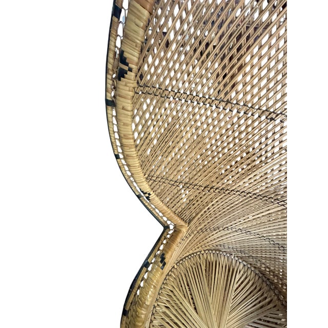 Vintage Boho Revival Peacock Style Wicker Accent Chair With Fan Back For Sale - Image 10 of 12