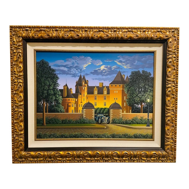 2007 “Midnight Blue Delage” Realist Castle Landscape Hand Signed Serigraph For Sale