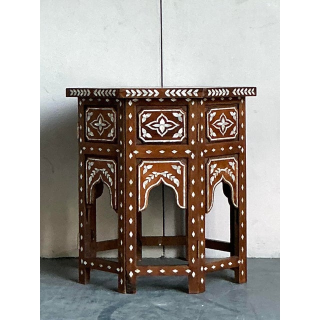 Vintage Boho Mother of Pearl Inlay Side Table For Sale - Image 4 of 5