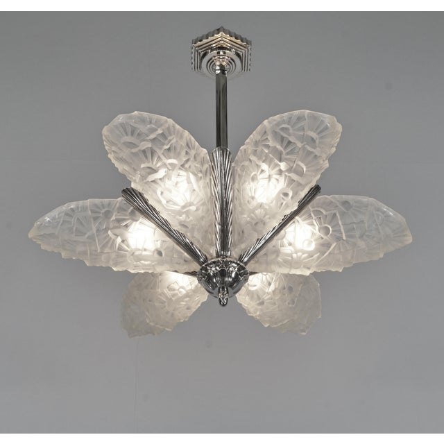 French Art Deco Chandelier by Francis Hubens & Degue 1930 France For Sale - Image 6 of 13