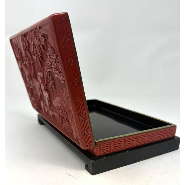 Mid 20th Century Vintage Carved Cinnabar Lacquer Box on Stand For Sale - Image 5 of 7