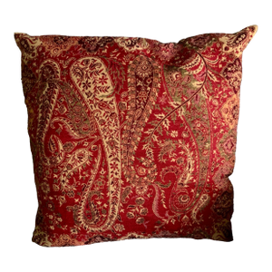 Discontinued Pottery Barn 2010 Accent Pillow Red Paisley Made of Wool Fabric Back to Velvet 26” X 26”