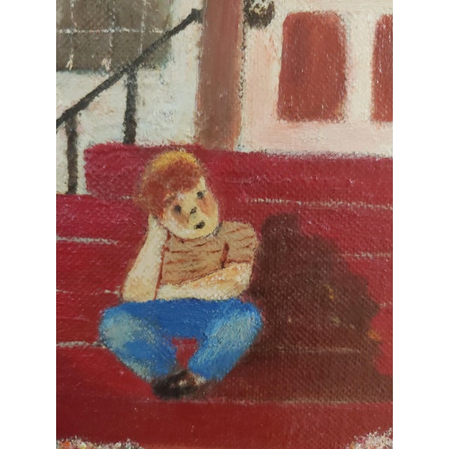 1950s 1954 Outsider Art Oil Painting of Nostalgic Outdoor Scene, Framed For Sale - Image 5 of 7