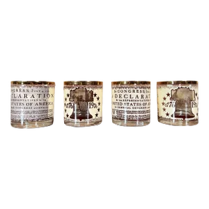 Vintage 1776 American Bicentennial Declaration of Independence Gold Rimmed Whiskey Glasses - Set of 4