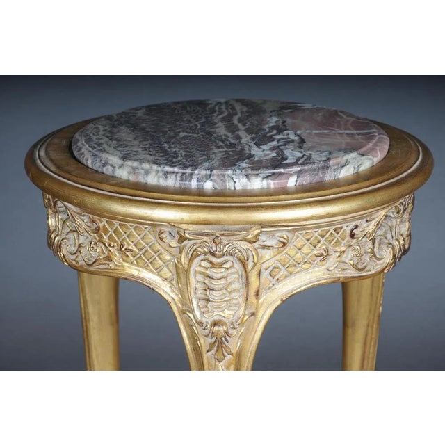 Wood Louis XV Carved Gold Side Table with Marble Top For Sale - Image 7 of 13