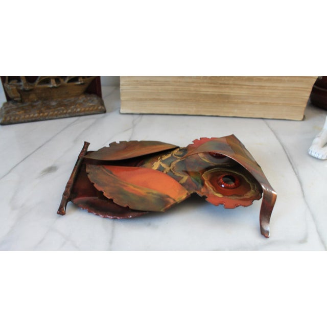 Vintage Brutalist Copper and Brass Owl Wall Hanging For Sale In Milwaukee - Image 6 of 6