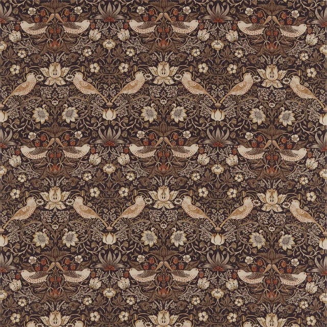 Morris & Co Strawberry Thief Fabric in Grape/Gold For Sale