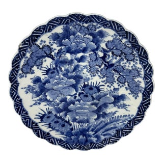 Antique Chinese Japanese Blue White Floral Charger Wall Cabinet Plate 19th Cent For Sale