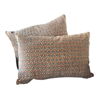Pair of Room & Board Velvet Filigree Lumbar Pillows For Sale