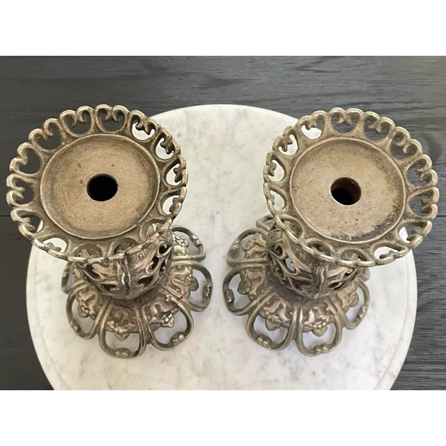 Metal James Mont Style Vintage Japanese Candle Holders - A Pair For Sale - Image 7 of 9