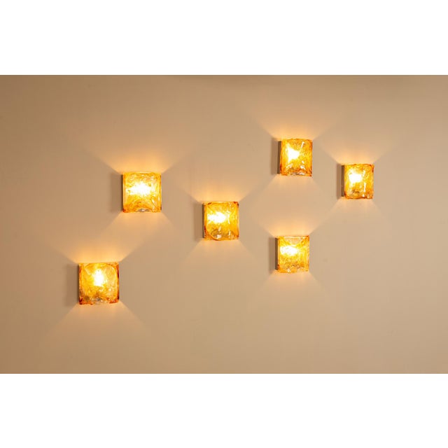 Wall Appliques in Amber Glass and Metal, Italy, 1970s, Set of 6 For Sale - Image 16 of 16