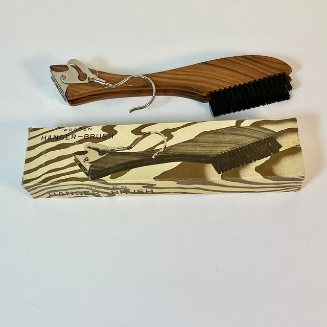 Mid-Century Boho Chic Folding Travel Wood Hanger With Lint Brushes. For Sale - Image 12 of 14