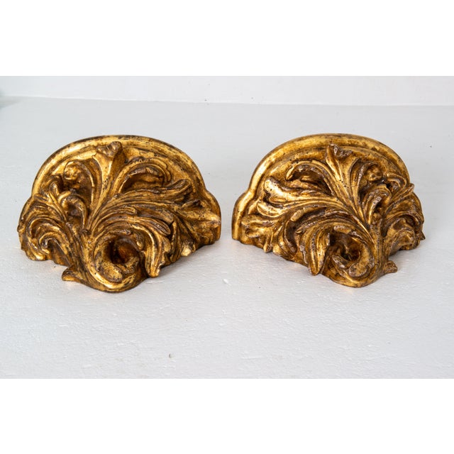 1920s Baroque Revival Water Gilt Wall Brackets, Carved Wood, Pair For Sale In New York - Image 6 of 13