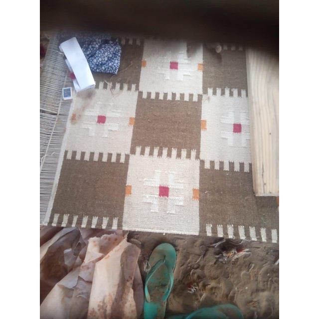 Handmade New Zealand Wool Dhurrie, Brown and Cream Geometric Rug- 10'x14' For Sale - Image 10 of 16