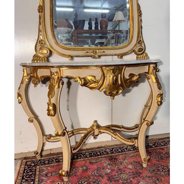 Louis XV Curved Console Table and Mirror in Gilded and Lacquered Wood For Sale - Image 9 of 10