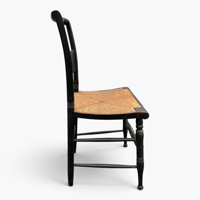 Hitchcock Early 19th Century Attributed Hitchcock Side Chair — Antique Painted Rush Seat For Sale - Image 4 of 15