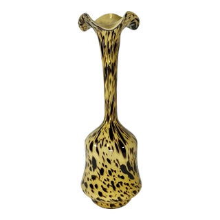 Vintage Murano Style Tortoise Hand Blown Glass Art Vase For Sale