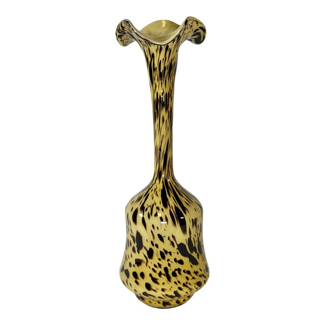 Vintage Murano Style Tortoise Hand Blown Glass Art Vase For Sale