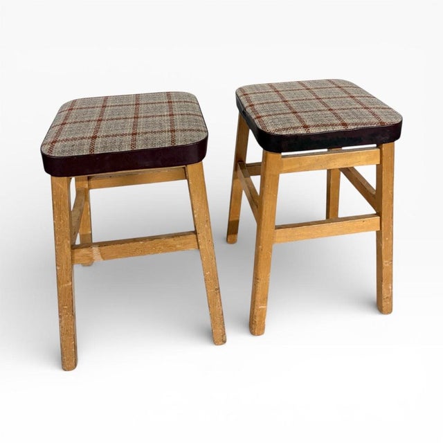 Mid-Century Stools in Oak with Tweed Upholstered Seats, Set of 2 For Sale - Image 9 of 9