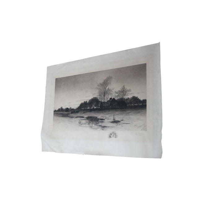 Realism Antique Charles Frederick Mielatz Signed Country Farmhouse Etching 32" For Sale - Image 3 of 11