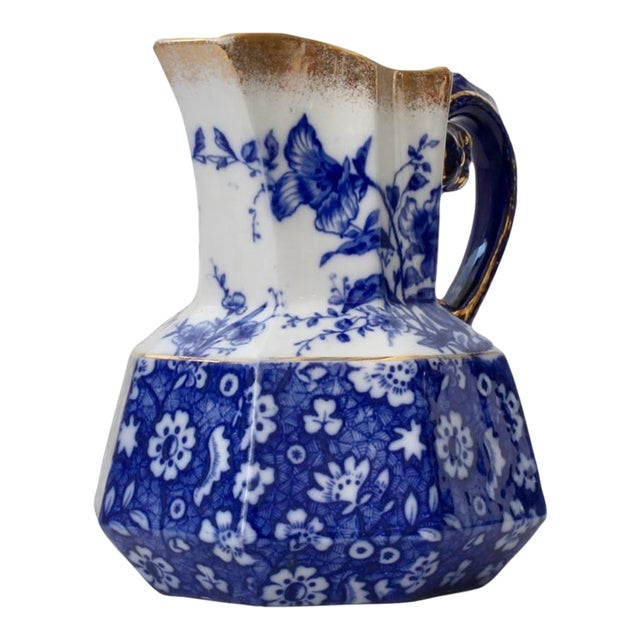 Antique English Flow Blue Pitcher For Sale