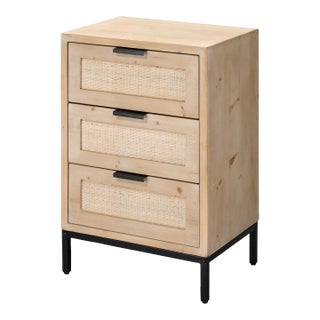 Reed 3 Drawer Side Table, Raffia For Sale