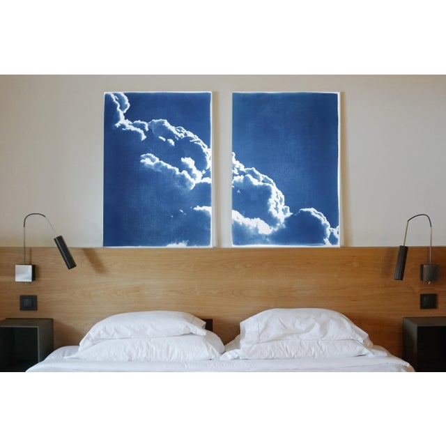 "Floating Clouds Diptych" Contemporary Handmade Cyanotype Print by Kind of Cyan - Set of 2 For Sale In Miami - Image 6 of 10