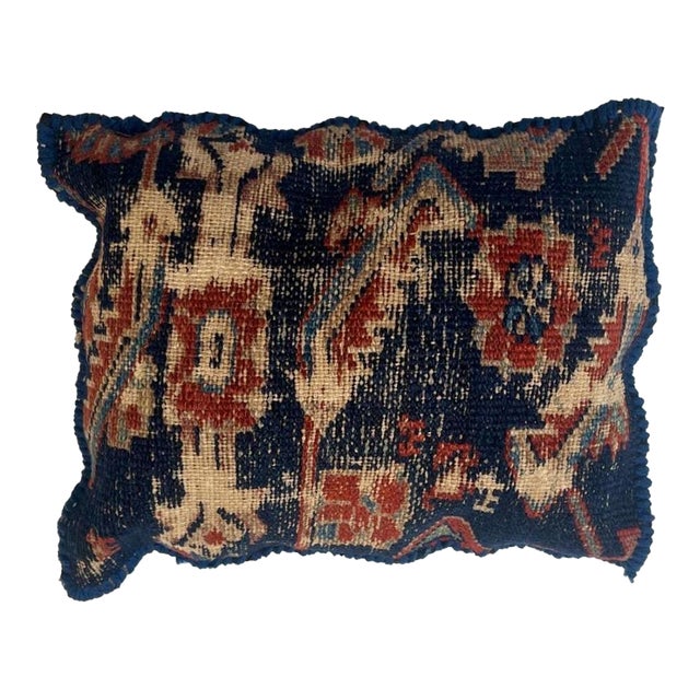 Pillow W/Antique Persian Rug Fragment , 1' X 1'2" For Sale