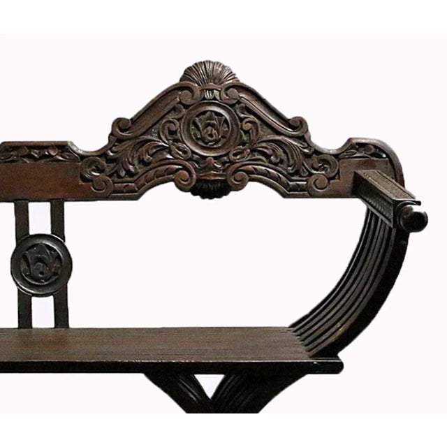 Renaissance Early 20th Century Italian Renaissance Revival Savonarola Style Settee For Sale - Image 3 of 7