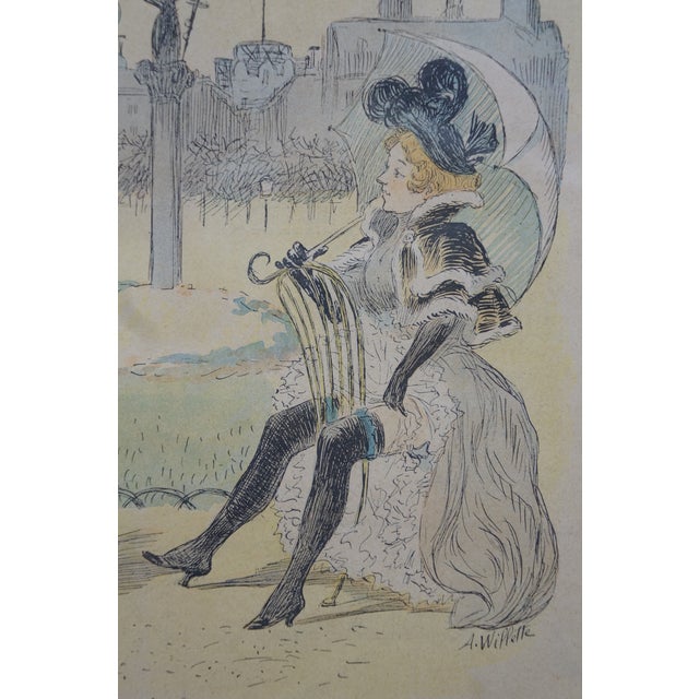 4 Antique Le Rire French Belle Epoque Satirical Comic Journal Framed Art 20" For Sale - Image 17 of 18