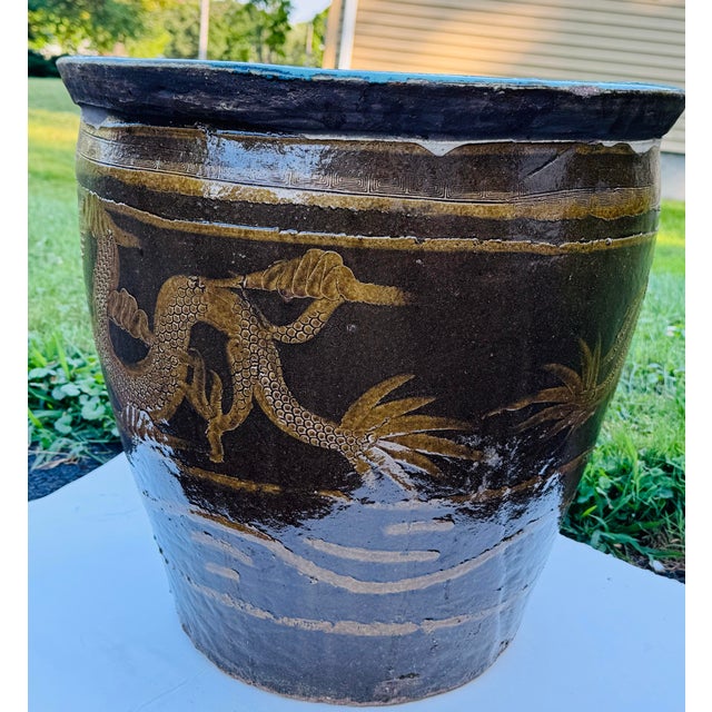 Vintage 1970s Large Chinese Dragon Jardiniere Planter Egg Pot For Sale - Image 4 of 8