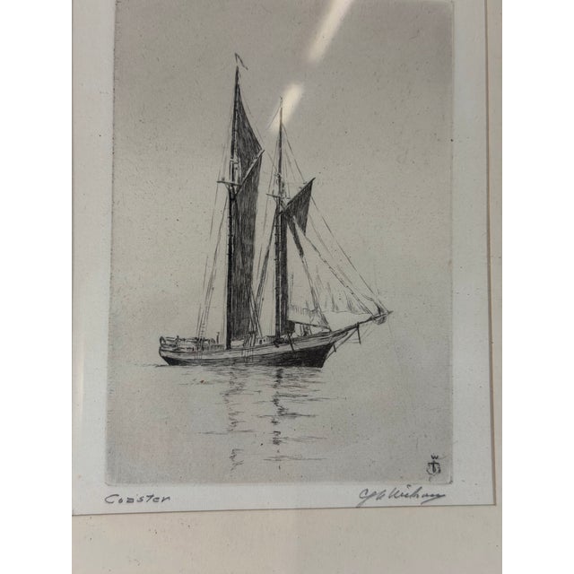 Printmaking Materials Antique Signed Sailboat Etching For Sale - Image 7 of 9