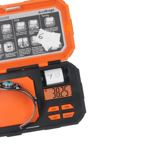 6.5" 30's-40's Navajo silver cuff bracelet with turquoise, 28mm wide in center. No issues. All precious metals are tested...