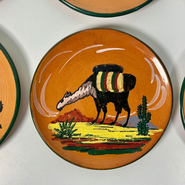 1950s 1950s Vintage Southwestern Folk Art Boho Chic Peruvian Terra Cotta Salad Plates - Set of 6. For Sale - Image 5 of 12