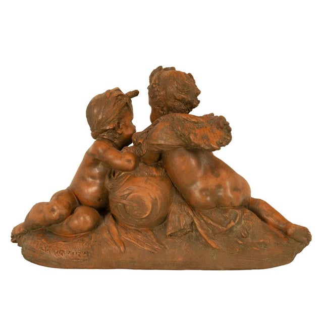 Antique 19thC French Naturalism Terracotta Sculpture "La Source" Putti Sculpture by Albert-Ernest Carrier-Belleuse, For Sale In Portland, OR - Image 6 of 15