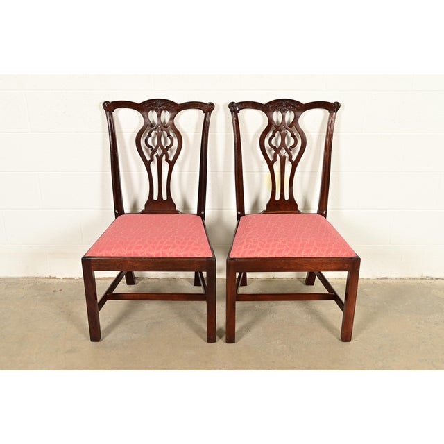 English Stickley Georgian Carved Mahogany Side Chairs or Dining Chairs, Pair For Sale - Image 3 of 14