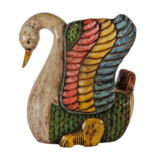 Late 20th Century Late 20th-Century Mexican Hand-Carved Painted Wood Swan Sculpture, Folk Art 15" For Sale - Image 5 of 12
