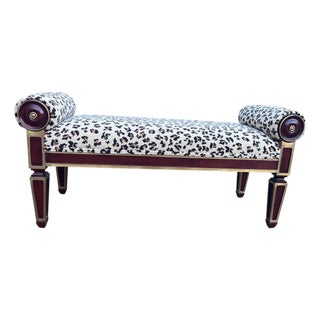 Late 20th Century Lewis Mittman Neoclassical Regency Mahogany Bench With Leopard Upholstery For Sale