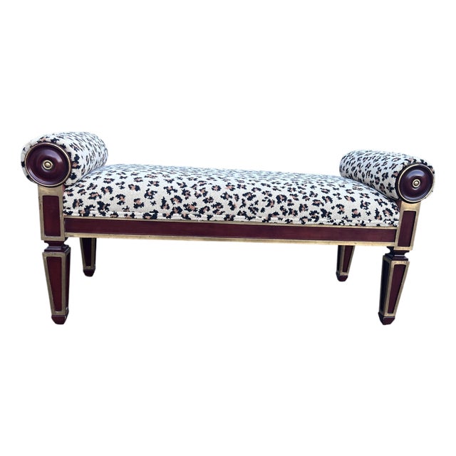 Late 20th Century Lewis Mittman Neoclassical Regency Mahogany Bench With Leopard Upholstery For Sale