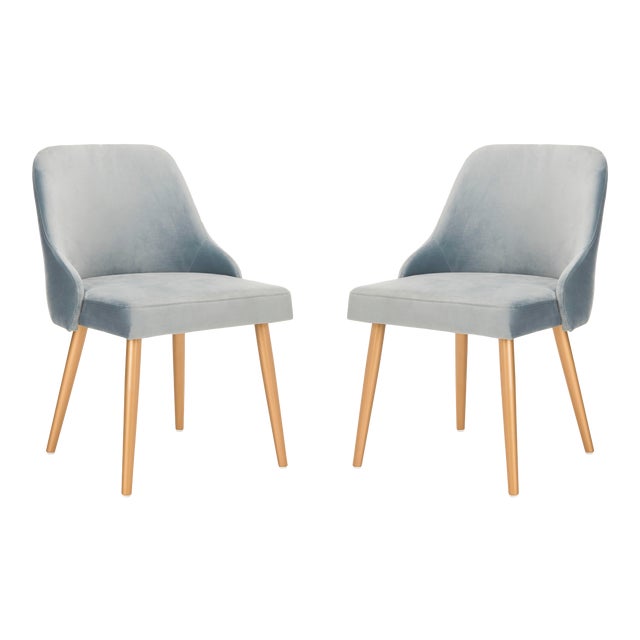 Upholstered Dining Chair in Slate Blue & Gold - a Pair For Sale