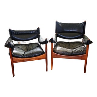 1960s Danish Modern Kristian Vedel "Modus" Leather Lounge Chairs — Pair For Sale