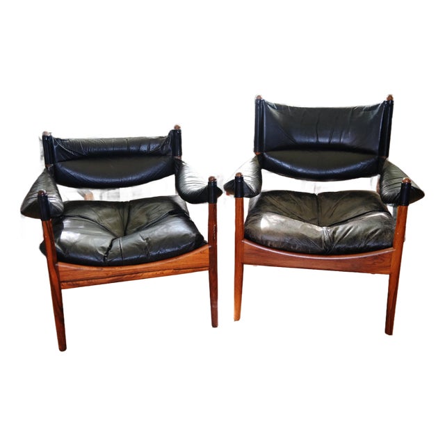 1960s Danish Modern Kristian Vedel "Modus" Leather Lounge Chairs — Pair For Sale
