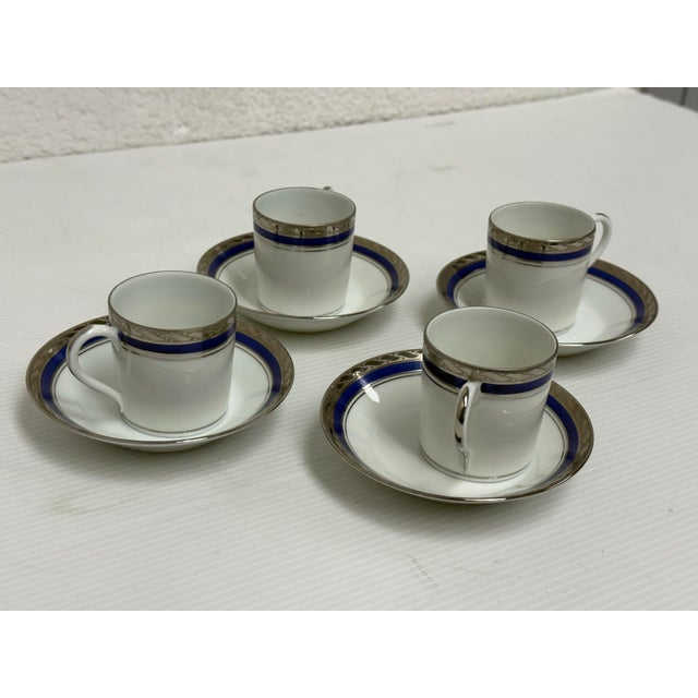 Traditional Rocal Limoges Porcelain Cups + Saucers, Set of Four For Sale - Image 3 of 12
