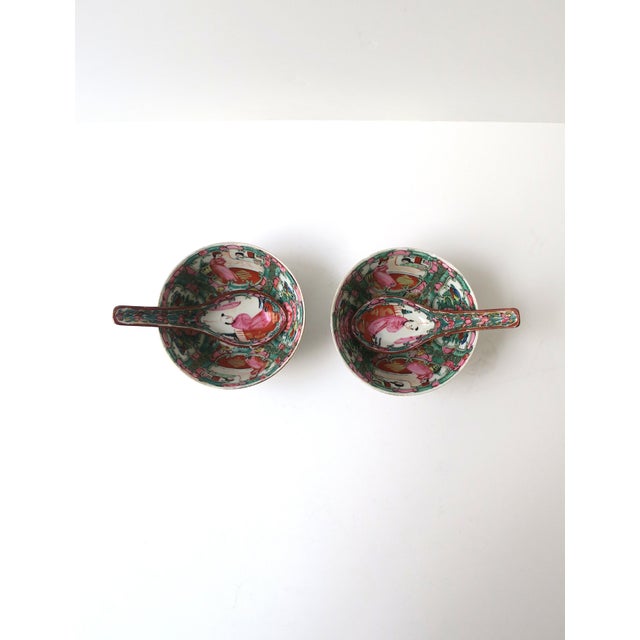 Rose Famille Rose Bowl and Spoon Porcelain, Hong Kong Export, 2 Avail. For Sale - Image 8 of 9