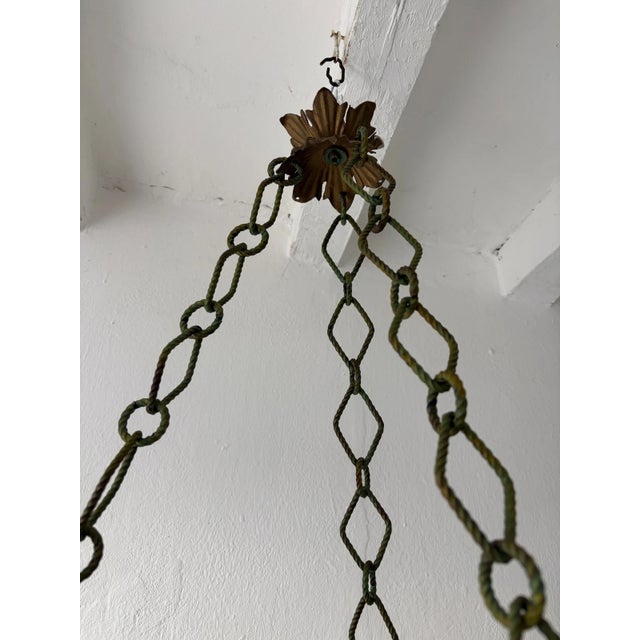 Big Vibrant Roses & Leaves Circular Tole Wrought Iron Chandelier, C 1930 Italy For Sale - Image 10 of 11