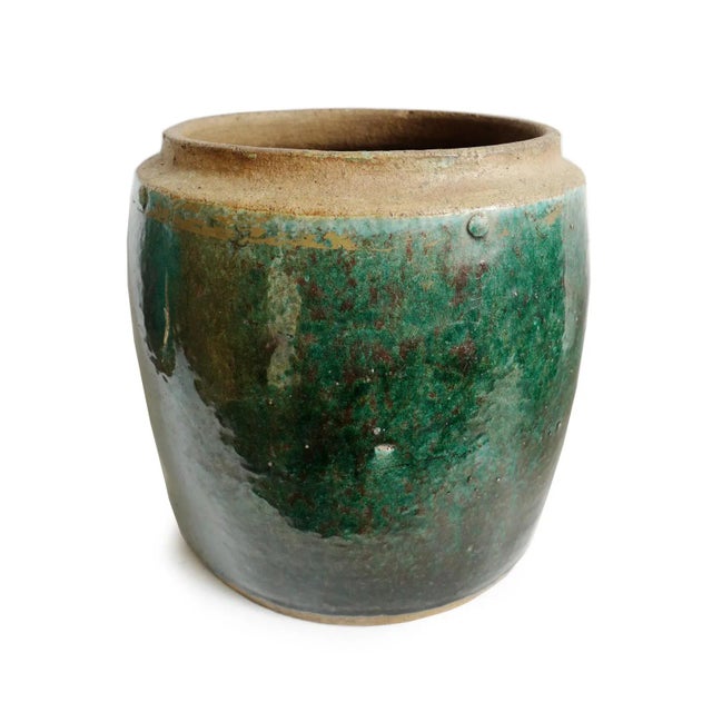 Boho Chic Vintage Green / Turquoise Ceramic Pot For Sale - Image 3 of 7