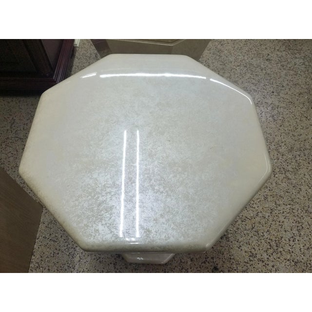 20th Century Art Deco Revival Cream Lacquer & Brass Octagonal Side Tables - a Pair For Sale In Miami - Image 6 of 10