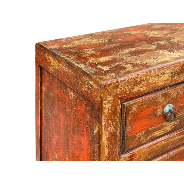 Chinese Distressed Orange Brown 9 Drawers Dresser Cabinet For Sale - Image 11 of 11