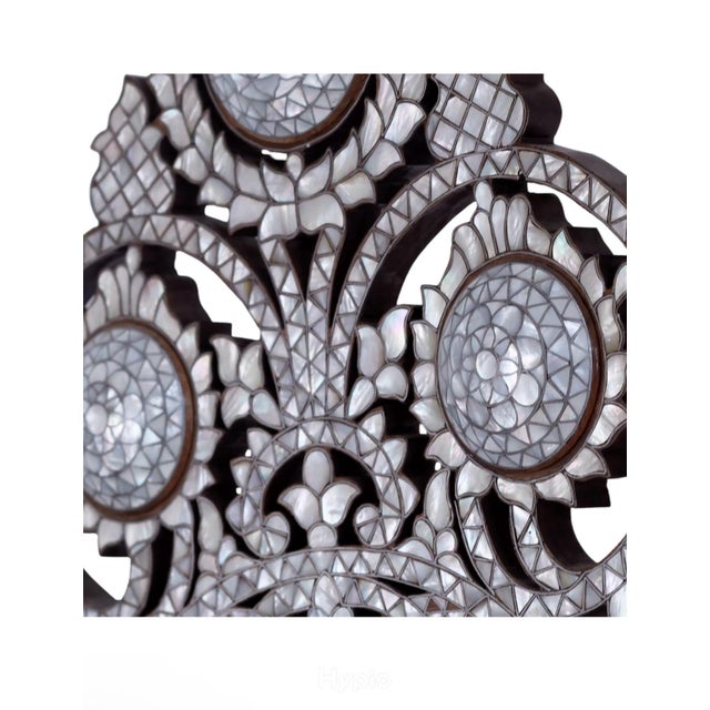 Monumental Syrian Damascene Mother-of-Pearl Inlaid Pediment Mirror With Pierced Cresting For Sale - Image 10 of 10